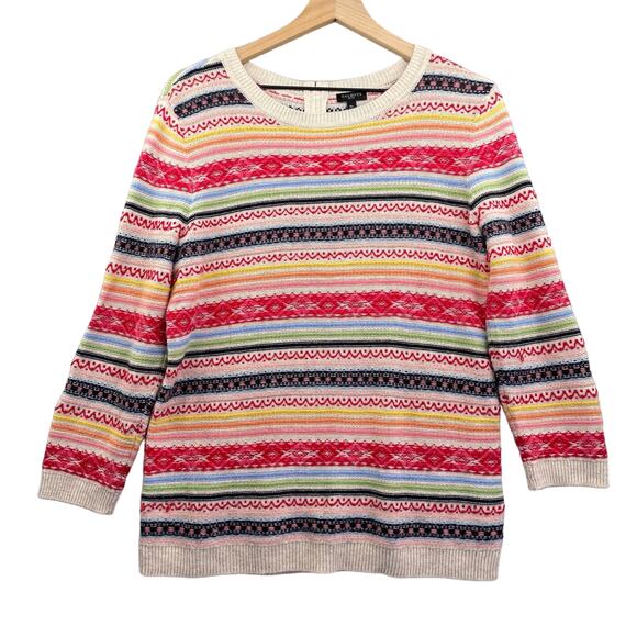 TALBOTS Striped Sweater Women's MP Lambswool Rainbow Colorful Fair Isle Twee - Picture 1 of 10
